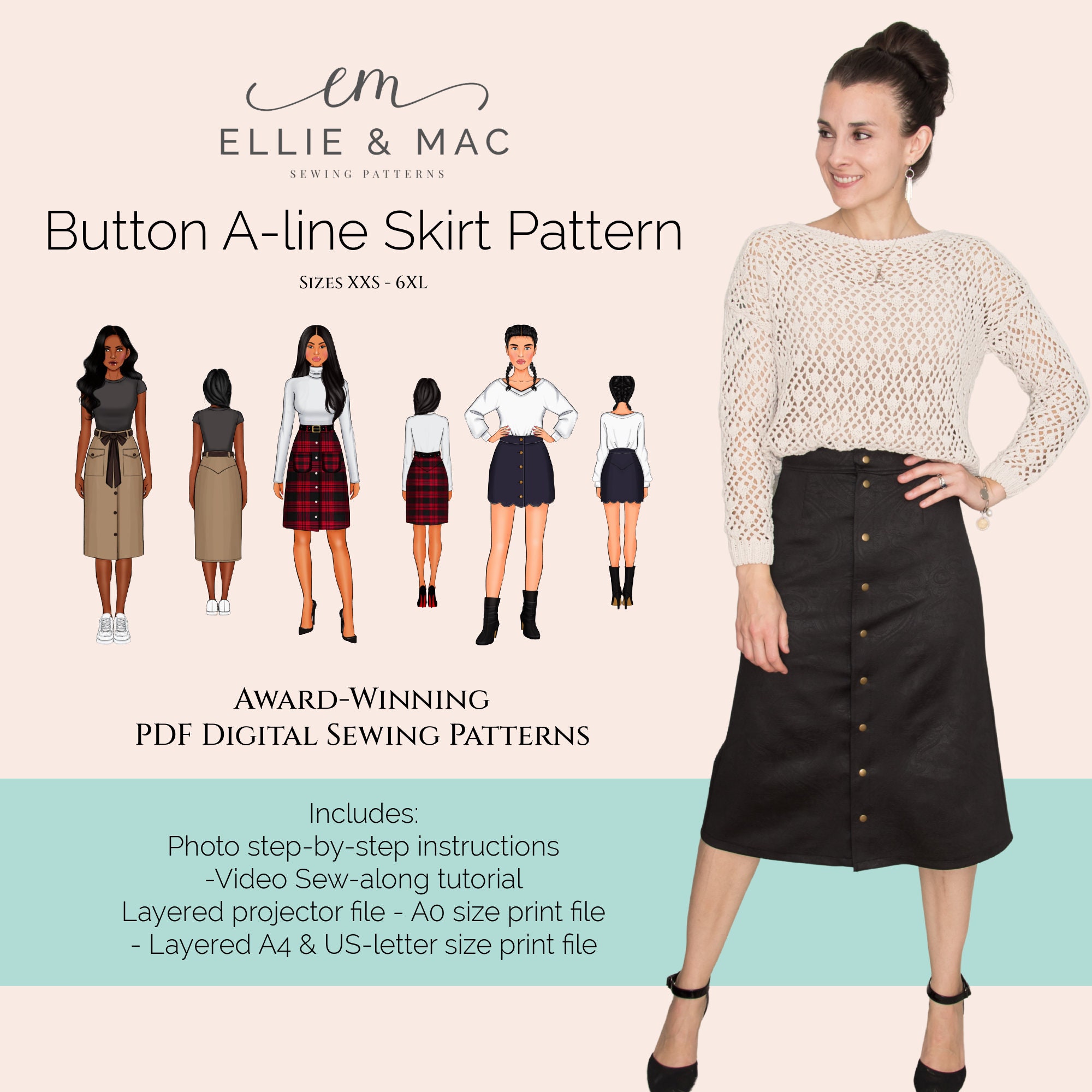 Adult Button A-line Skirt Pattern