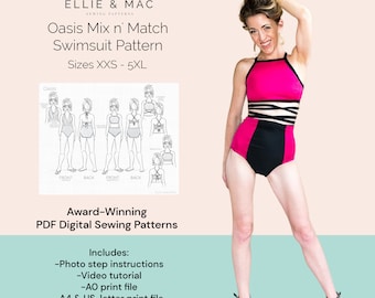 Swimsuit sewing pattern - Sizes XXS - 5XL - Digital PDF sewing pattern - Projector A0 A4 US letter files - Two piece swimwear pattern