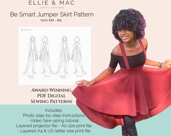 Jumper Skirt Sewing Pattern (XXS-4XL): Circle Skirt PDF (Video Tutorial)