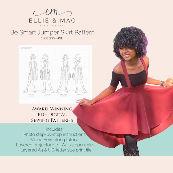Be Smart jumper skirt sewing pattern with video tutorial sizes XXS - 4XL | Ellie and Mac Patterns | Instant Download PDF sewing pattern