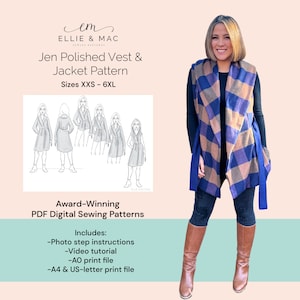 Vest & Jacket Sewing Pattern: Rounded Collar, XXS-6XL (PDF Pattern)