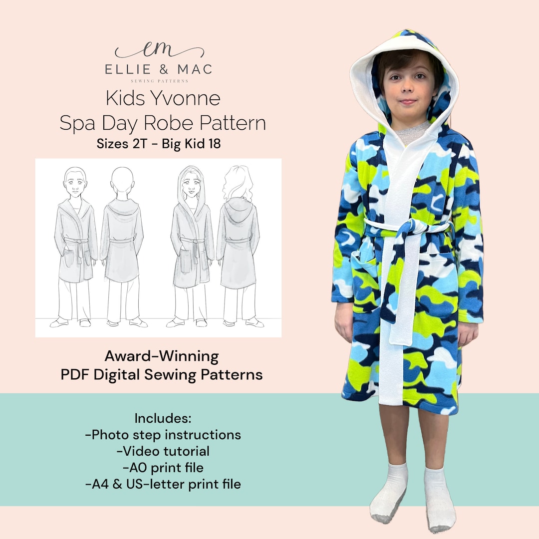 Kids Robe Sewing Pattern Projector Pattern Sizes 2T Teen 18 PDF Sewing Pattern Ellie and Mac