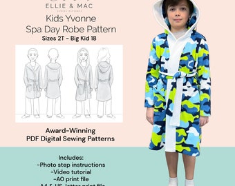 Kids robe sewing pattern | Projector Pattern | Sizes 2T - Teen 18 | PDF sewing pattern | Ellie and Mac | Craft project | Gift Sewing Pattern