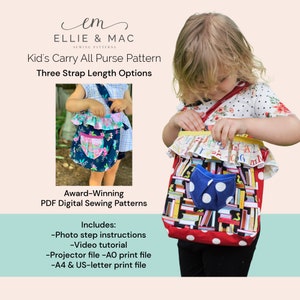 Patron sac à main pour enfant - Patron de couture numérique PDF - Fichiers US Letter A0 A4 pour projecteur - Ellie et Mac - Patron artisanal - Patrons de sacs
