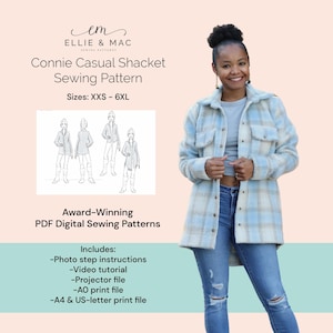 Shacket sewing pattern | Projector Pattern |  Sizes XXS - 6XL | PDF sewing pattern | Ellie and Mac | Jacket Pattern | Woven fabric design