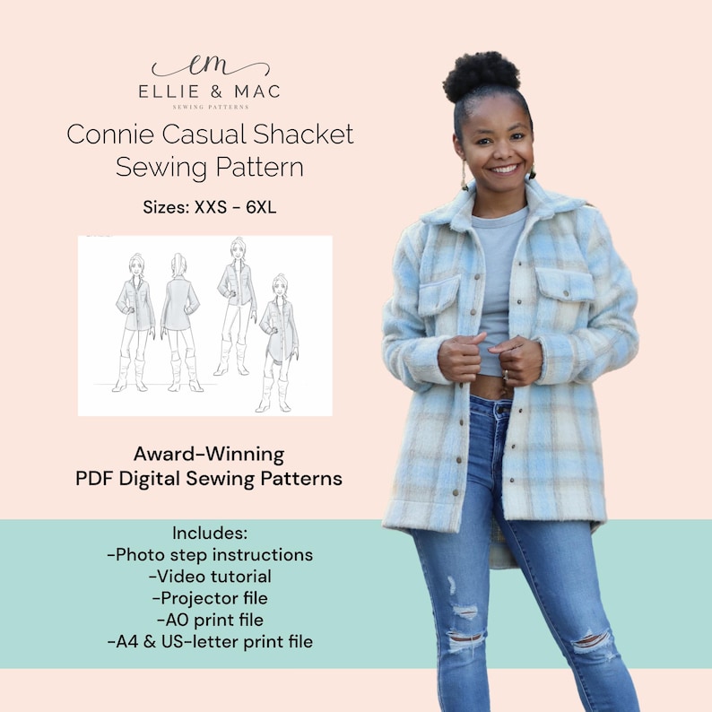 Shacket Sewing Pattern: Connie Casual Woven Jacket (sizes XXS-6XL) (PDF ...