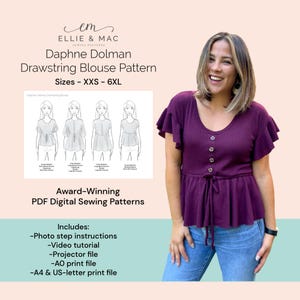 Patrón de costura para volante Dolman / 12 tallas XXS - 6XL / Archivo de proyección / Patrón de costura PDF / Archivo A0 / Archivo tamaño carta A4 / Videotutorial