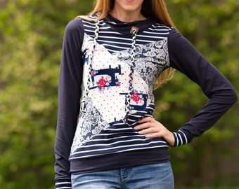 Patrón de costura para sudadera con capucha de bloques de color con videotutorial (XXS-6XL) (PDF con descarga instantánea)