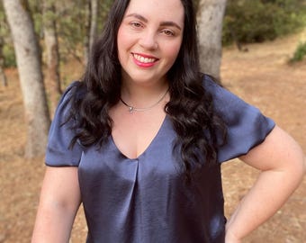 Penelope Pleated Blouse | PDF Sewing Pattern | XXS–6XL | Woven Top with Sleeve Options