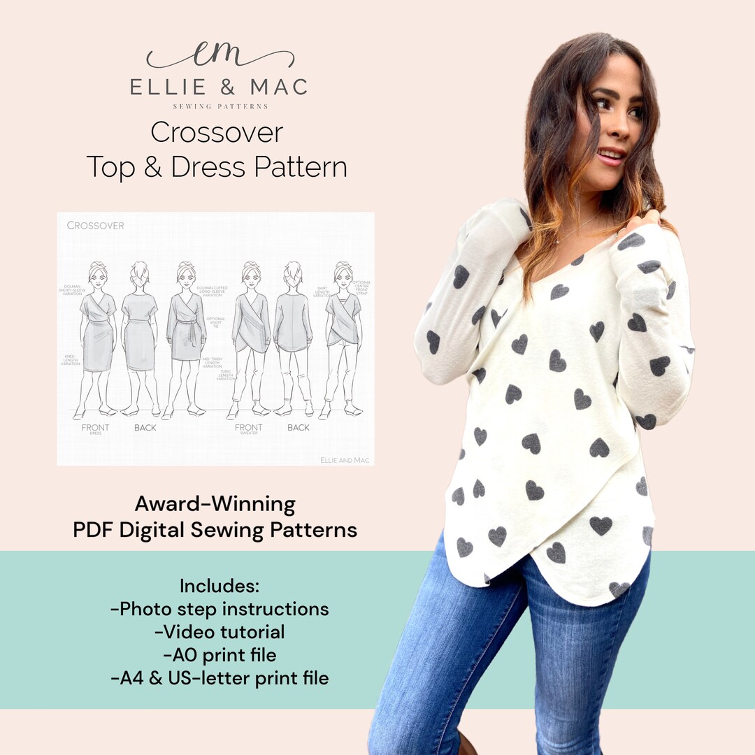 Crossover Top Dress Sewing Pattern 12 Sizes XXS 6XL Projector File PDF