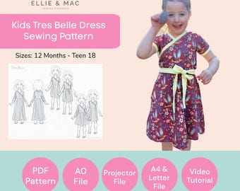 Wrap Dress Sewing Pattern: Kids Tres Belle Tunic, Circle Skirt (PDF Pattern)