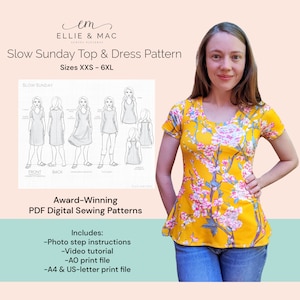 Molde de costura para blusa e vestido | Tamanhos XXS-6XL | Arquivo para projetor | Molde de costura em PDF | Arquivo A0 A4 US letter | Tutorial em vídeo | Costas nadador