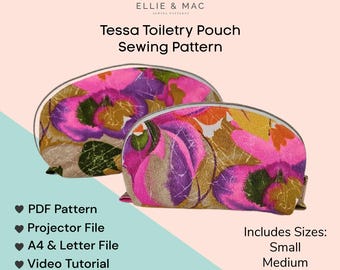 テッサ トイレタリーポーチ PDF 縫製パターン | ジッパーバッグパターン | 3サイズ