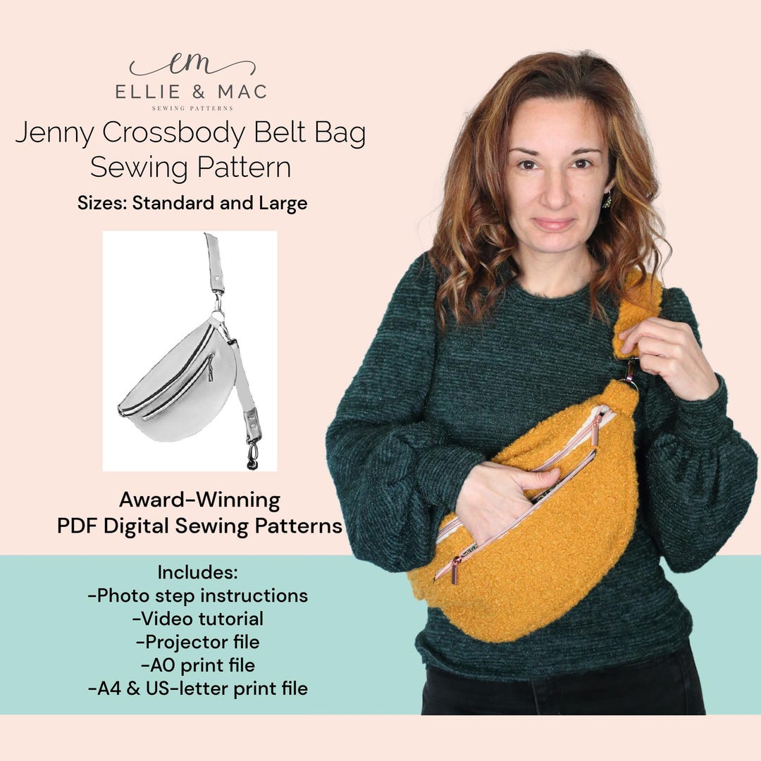 Crossbody Belt Bag Pattern - Two Sizes - Digital PDF Sewing Pattern ...