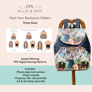 Patron Pack Your Bag - Trois tailles - Patron de couture numérique PDF - Fichiers US Letter A0 A4 pour projecteur - Ellie et Mac - Patron artisanal