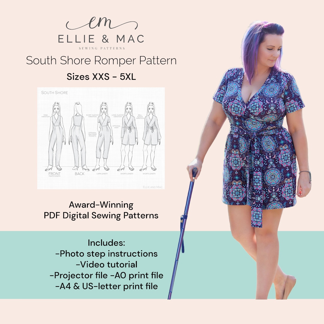 South Shore Wrap Romper Pattern 11 Sizes XXS 5XL Projector File A0 File A4 US Letter Files PDF ...