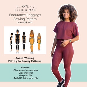 Color Block Athletic Leggings PDF Sewing Pattern - Sizes XXS- 8XL - Video Tutorial Maternity Option