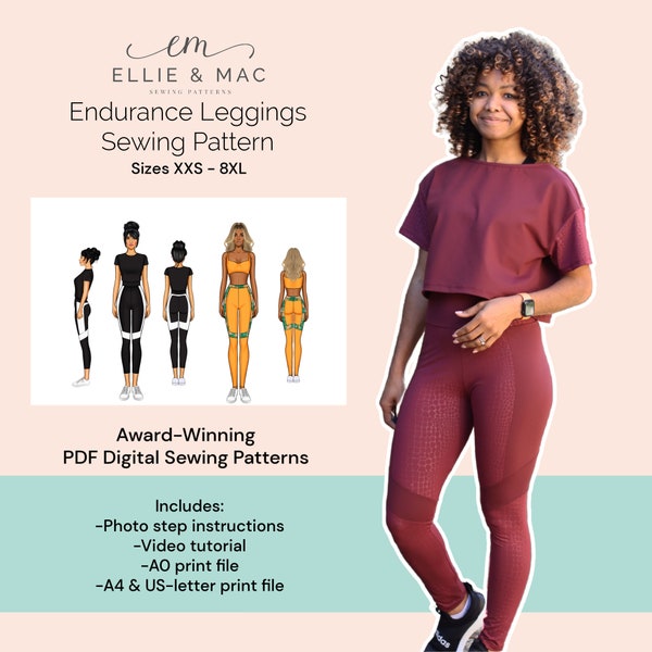 Color Block Athletic Leggings PDF Sewing Pattern - Sizes XXS- 8XL - Video Tutorial Maternity Option