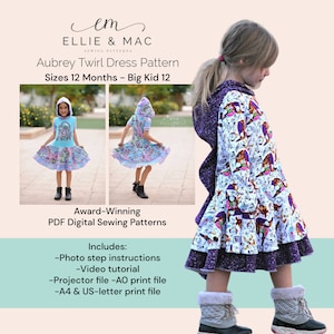 Kids Euro Twirl Dress PDF Sewing Pattern: Sizes 6-12 Months to Tween 12