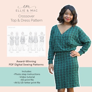 Patrón de costura de top cruzado + vestido - 12 tallas XXS - 6XL - Archivo de proyección - Patrón de costura PDF - Archivo A0 - Archivo tamaño carta A4 - Videotutorial