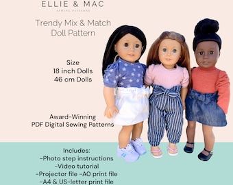Mix & Match Doll Clothing Sewing Pattern for 18" Dolls (PDF)