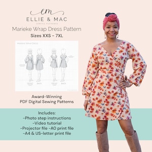 Dolman Wrap Dress Sewing Pattern: Marieke Design, Sizes XXS-7XL (Digital PDF)
