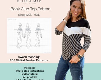 Modello di cucito per top a blocchi di colore: taglie dalla XXS alla 6XL (modello PDF)