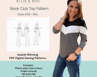 Color block top sewing pattern| 12 sizes XXS - 6XL| Projector file| PDF sewing pattern| A0 file| A4 US letter file| Video tutorial