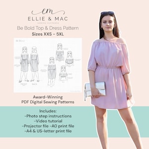 Patrón de costura de top y vestido tejido Be Bold - Tallas XXS - 5XL - Patrón de costura digital en PDF - Patrón de costura fácil - Proyector A0 Archivos de carta A4