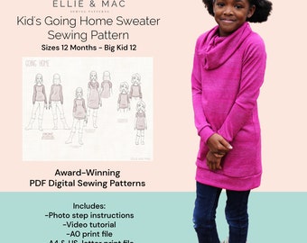 Kinder Raglanpullover Schnittmuster: Grössen 6 Monate bis Grösse 14 (Digital PDF)