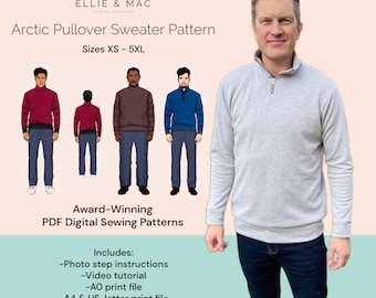 Arctic Pullover Sweater Pattern PDF Sewing Pattern Sizes XS 5XL Beginner Sewing Easy Sweater Pattern Half Zip Collar Sweatshirt Etsy