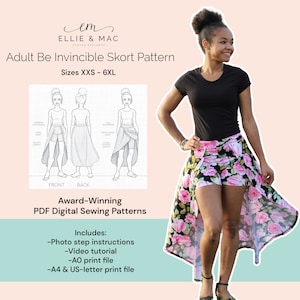 Mönster för Hi-Low Wrap Skort: Storlekar XXS-6XL (Digital PDF)