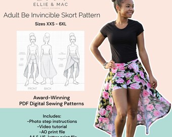 Hi-Low Wrap Skort Sewing Pattern: Sizes XXS-6XL (Digital PDF)