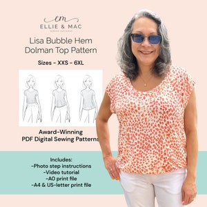 Padrão de costura para bainha de bolha Dolman | 12 tamanhos XXS - 6XL | Arquivo para projetor | Padrão de costura em PDF | Arquivo A0 | Arquivo A4 EUA | Tutorial em vídeo