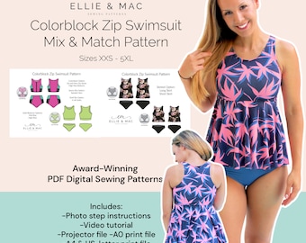 Swimsuit sewing pattern - Sizes XXS - 5XL - Digital PDF sewing pattern - Projector A0 A4 US letter files - Two piece swimwear pattern