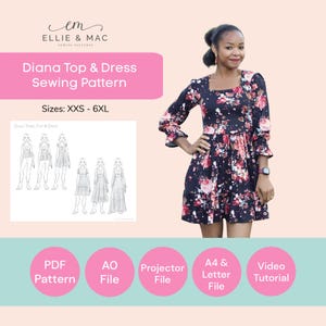 Patrón de costura para vestido escalonado - Tallas XXS - 6XL - Patrón de costura digital en PDF - Proyector A0, archivos A4 (carta de EE. UU.) - Patrón de top peplum