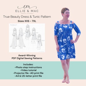 Off Shoulder Dress & Tunic Sewing Pattern: Sizes XXS-7XL (PDF Pattern)