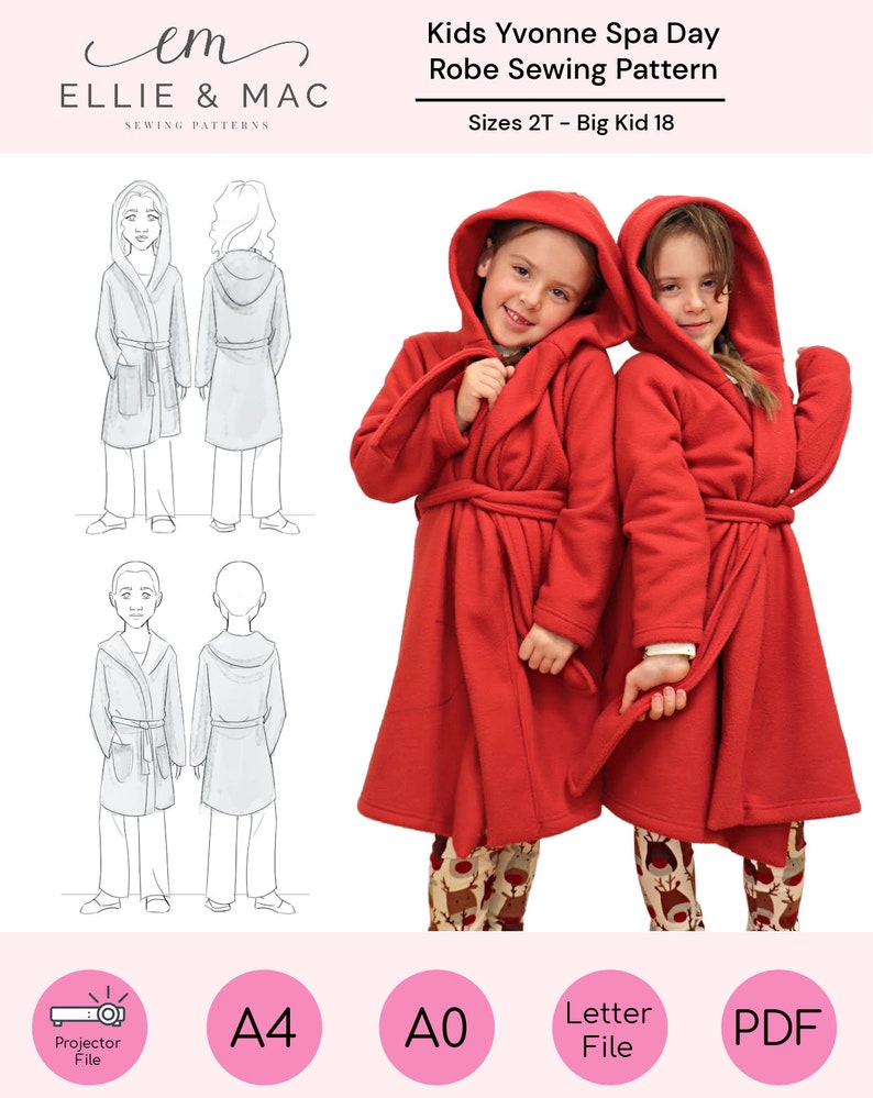 Kids Robe Sewing Pattern | Projector Pattern | Sizes 2T - Teen 18 | PDF ...