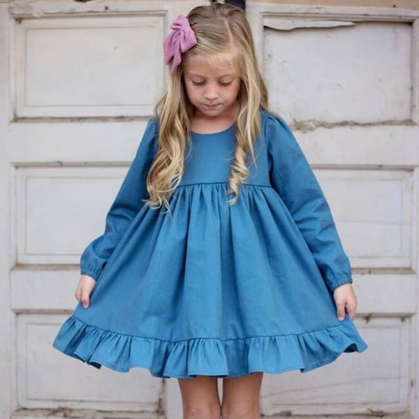 Kids vintage woven dress pattern - Digital PDF sewing pattern - Sizes 12 months - big kid 12 - Beginner sewing - Easy dress pattern