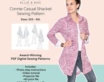 Shacket Sewing Pattern: Connie Casual Jacket (XXS-6XL) (PDF Pattern)