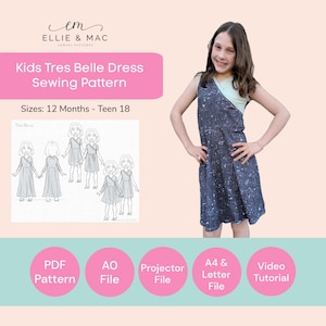 Wrap Dress PDF Sewing Pattern (12 Months - Teen 18) - Instant download - Video Tutorial - Projector Pattern - Circle Skirt DIY - Maxi Dress