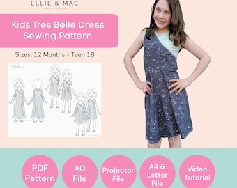 Wrap Dress PDF Sewing Pattern (12 Months - Teen 18) - Instant download - Video Tutorial - Projector Pattern - Circle Skirt DIY - Maxi Dress