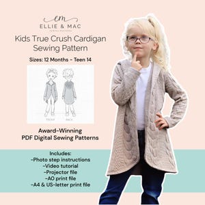 Kids Hooded Cardigan Sewing Pattern: Lined Knit or Woven (PDF Pattern)