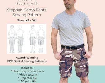 Cargo Pants & Shorts Sewing Pattern (Sizes XS-5XL) (PDF Pattern)