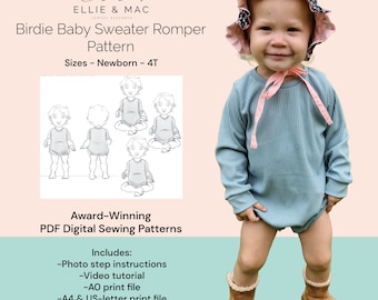 Baby Sweater Romper Sewing Pattern: Oversized Fit (Newborn-4T) (PDF Pattern)