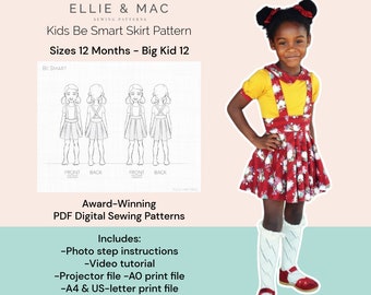 Kids Be Smart jumper skirt sewing pattern with video tutorial sizes  | Ellie and Mac Patterns | Instant Download PDF sewing pattern