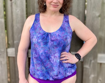 Skirted Tankini Swimsuit Sewing Pattern: Reversible Bottoms, XXS-6XL (Digital PDF)