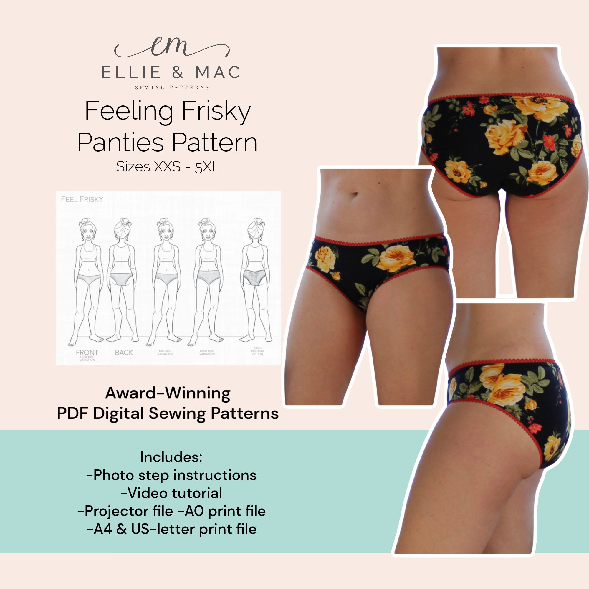 Womens Curvy Basic Underwear PDF Sewing Pattern Lingerie Pattern