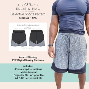 Patrón de costura para pantalones cortos Be Active - Tallas XS - 5XL - Patrón de costura digital en PDF - Proyector A0 A4 Archivos de carta de EE. UU. - Patrón deportivo para entrenamiento