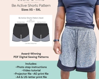 Active Shorts Sewing Pattern: Color Block Athletic Wear (Sizes XS-5XL) (Digital PDF)